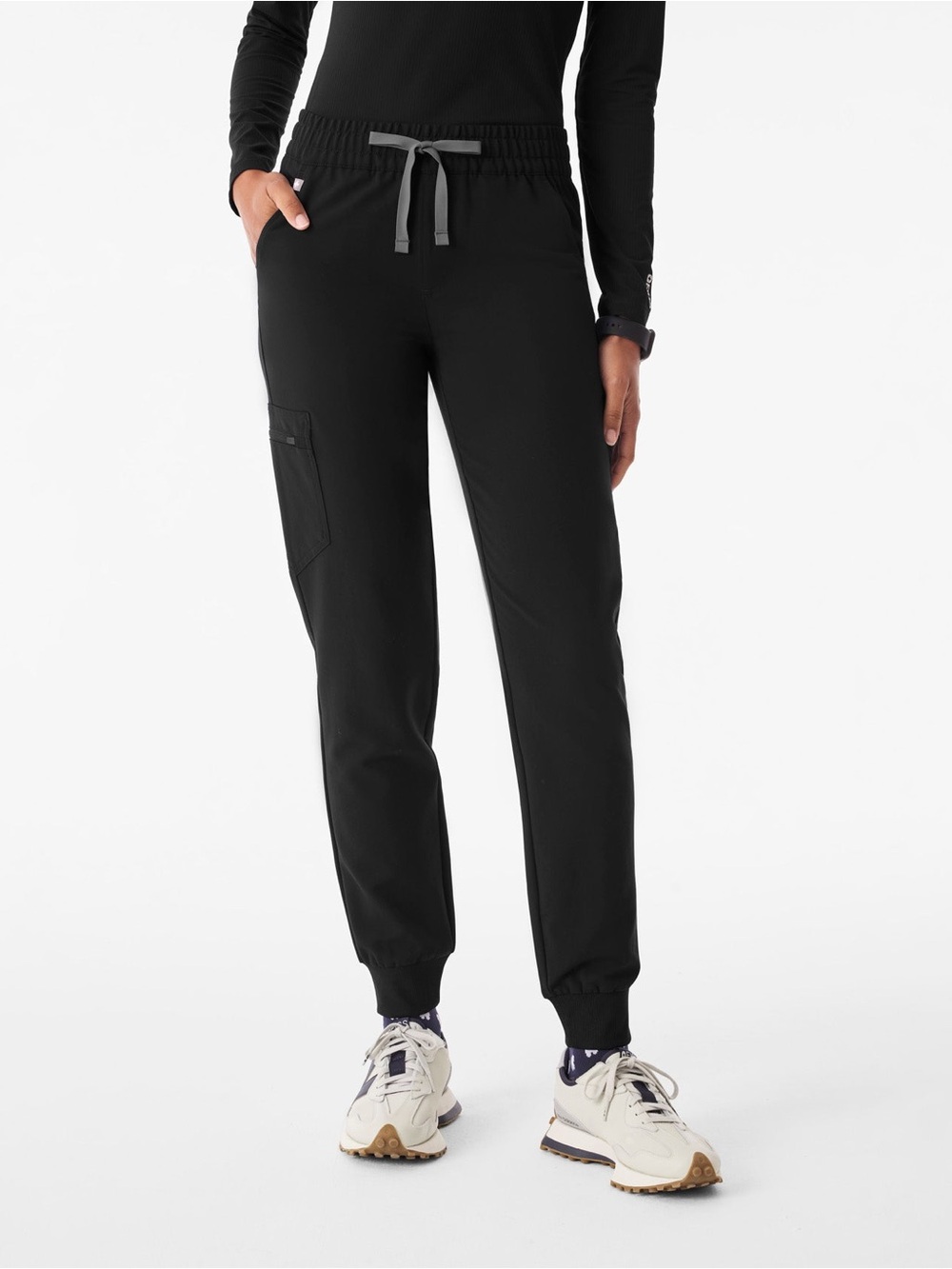 FIGS Zamora Jogger Scrub Pants Ruched Waistband Black Pockets Women's Size S